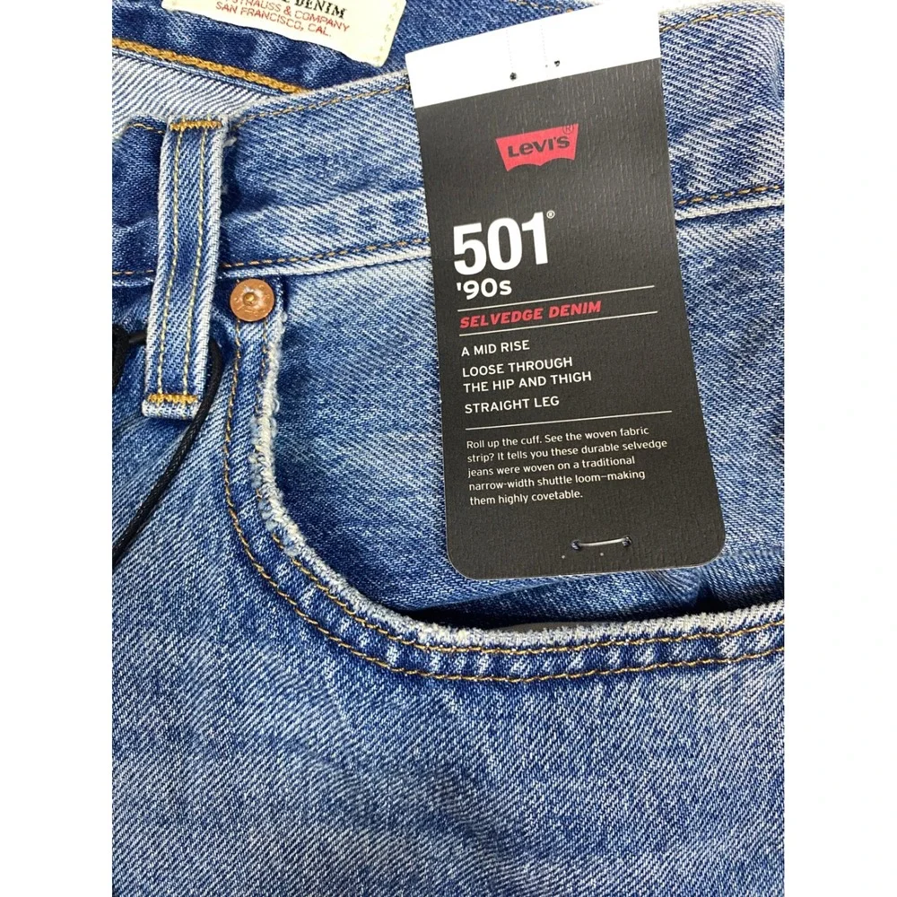 Levis 501 90s‎ Selvedge Denim Jeans Medium Wash Distressed A19590085 33x30